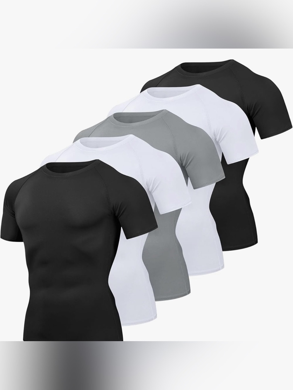 Men's Athletic Compression Tee 5 Pack - Black, White, Gray - NEW
